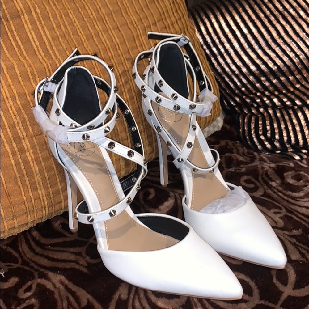 White Studded Wrap Around Heels